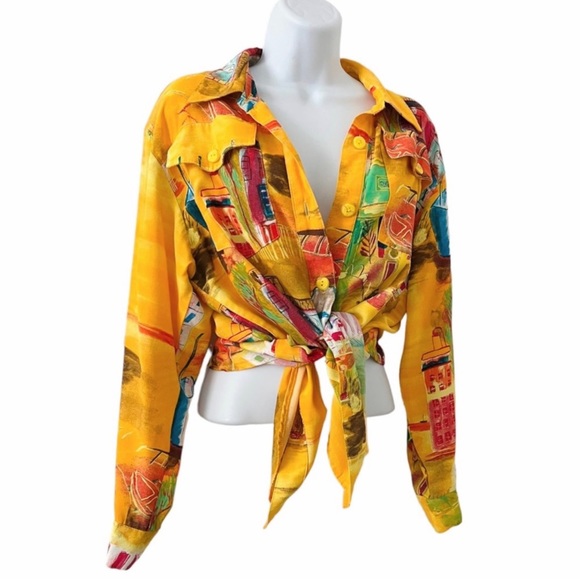 Vintage Saint Germain Paris Oversized Button Up Top Wearable Art - Picture 8 of 13